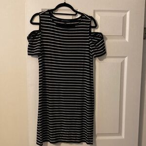 White House Black Market Black & White Striped Cold-Shoulder Knit Dress